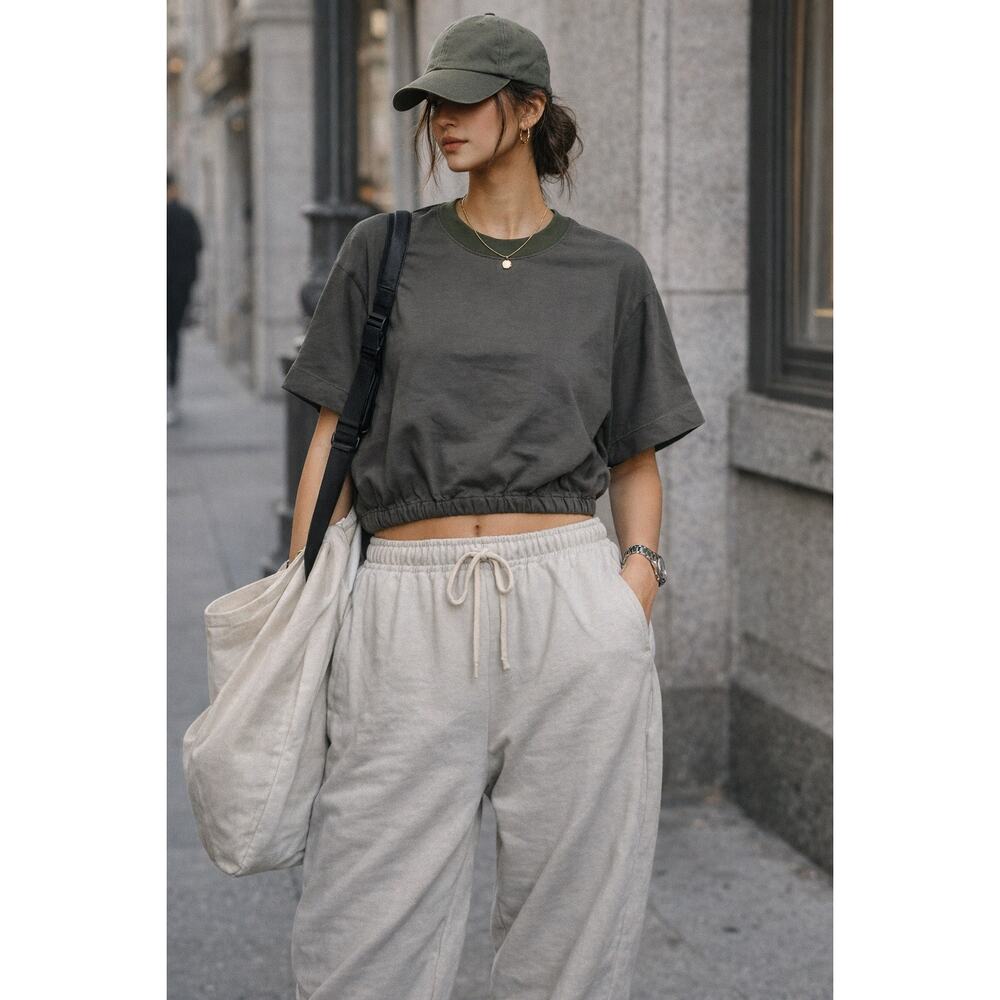 EUC Wilfred Green Sleepwear/Lounge/Casual Crop Top Size M CapsuleCloset CozyLuxe